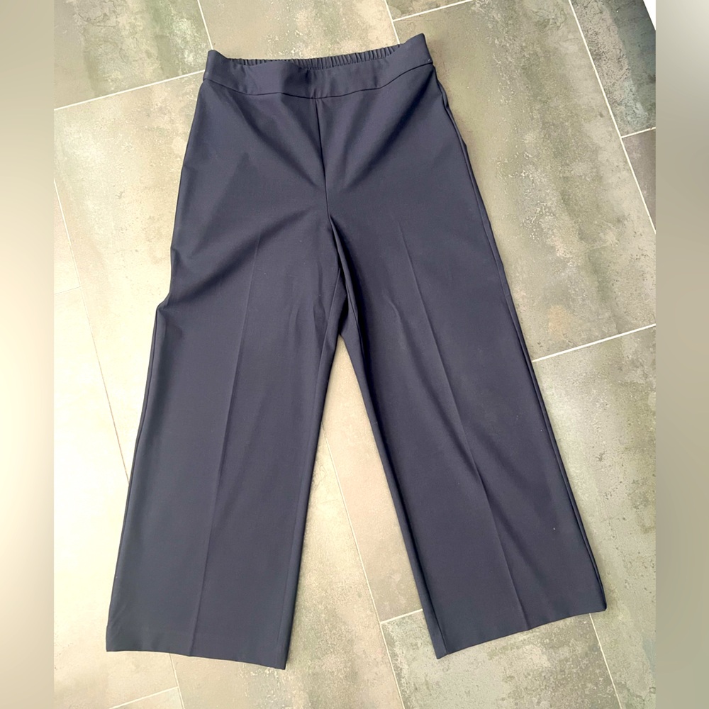 High- Rise Wide-Leg Ankle Pants, Dark Blue, Size 8